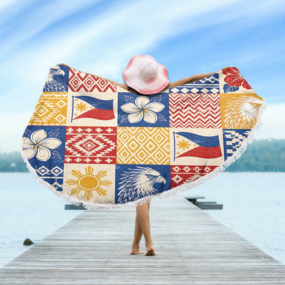Philippines Filipinos Beach Blanket Eagle Sun Flag Sampaguita Geometric Quilt Style