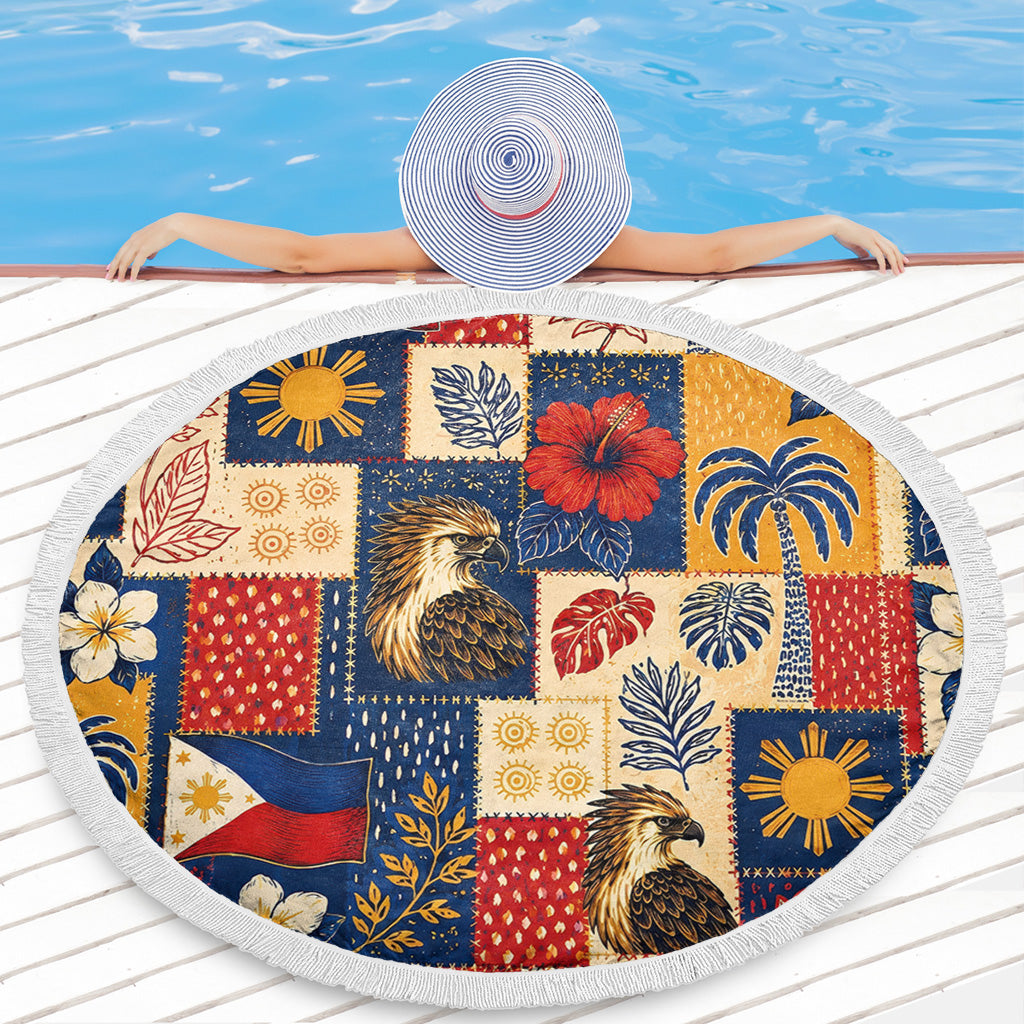 Philippines Filipinos Beach Blanket Eagle Sun Flag Tropical Floral Patchwork Style