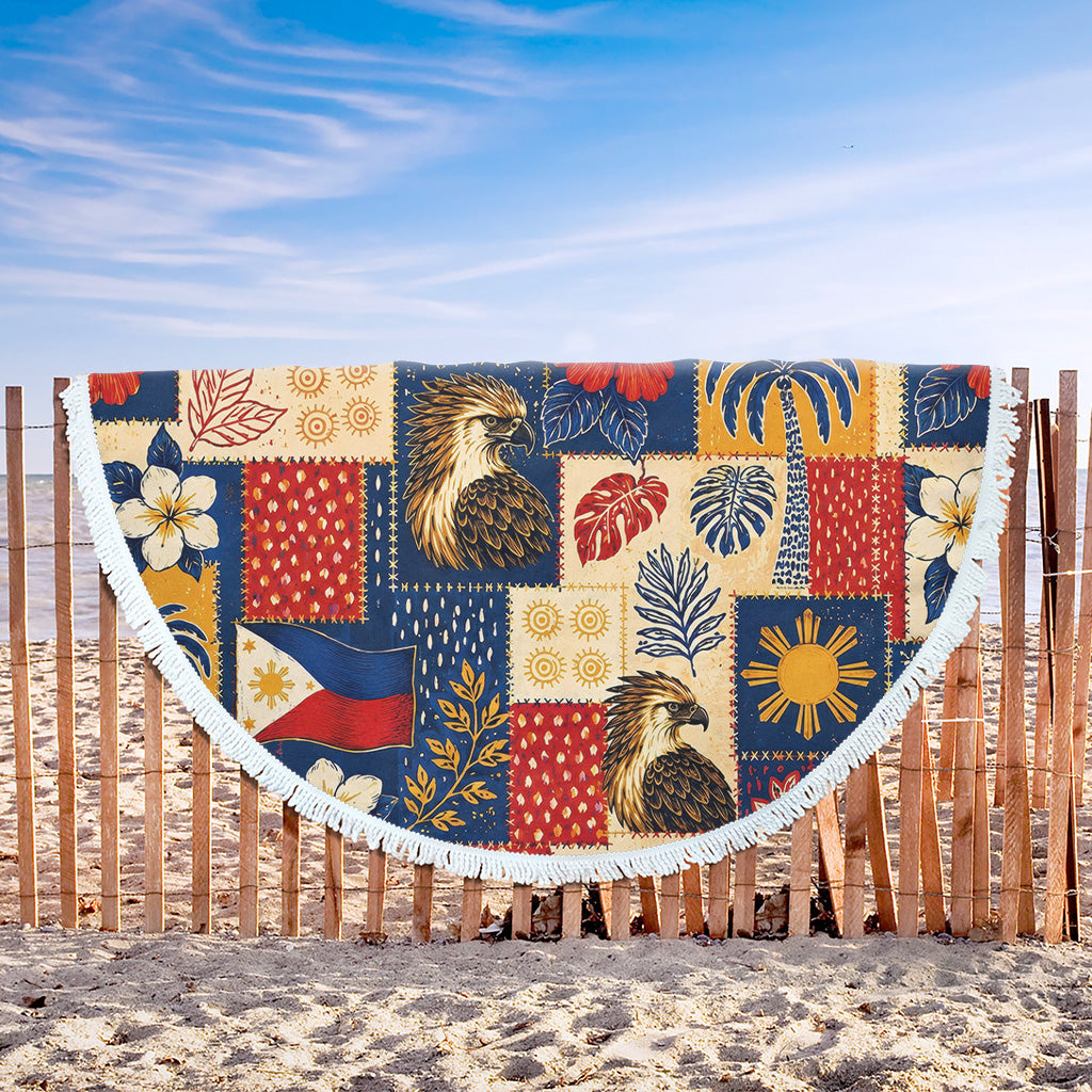 Philippines Filipinos Beach Blanket Eagle Sun Flag Tropical Floral Patchwork Style
