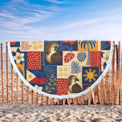 Philippines Filipinos Beach Blanket Eagle Sun Flag Tropical Floral Patchwork Style