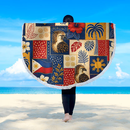 Philippines Filipinos Beach Blanket Eagle Sun Flag Tropical Floral Patchwork Style