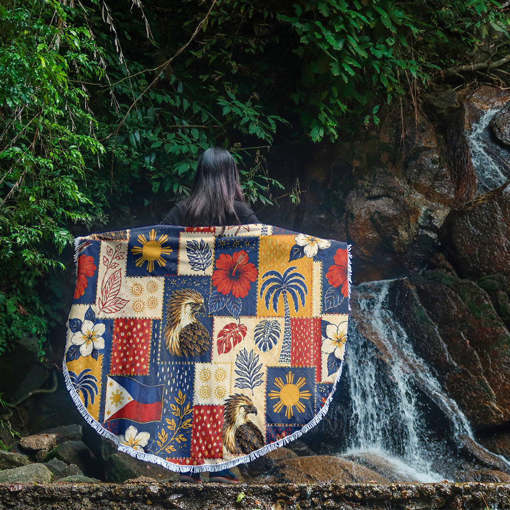 Philippines Filipinos Beach Blanket Eagle Sun Flag Tropical Floral Patchwork Style