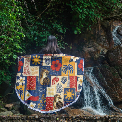 Philippines Filipinos Beach Blanket Eagle Sun Flag Tropical Floral Patchwork Style