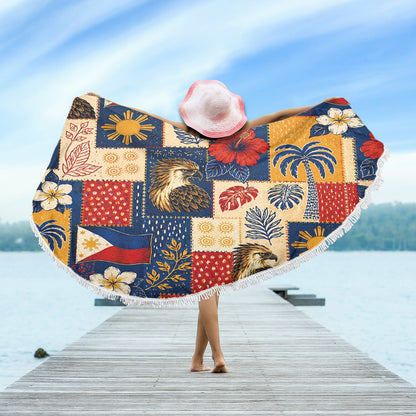 Philippines Filipinos Beach Blanket Eagle Sun Flag Tropical Floral Patchwork Style