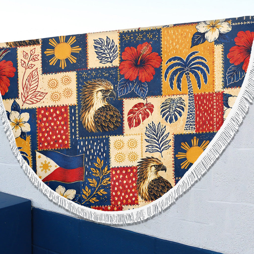 Philippines Filipinos Beach Blanket Eagle Sun Flag Tropical Floral Patchwork Style