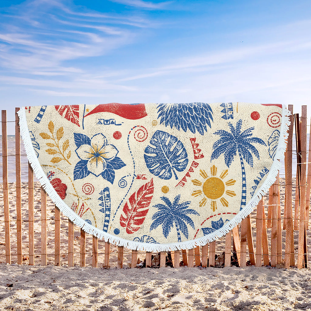 Philippines Filipinos Beach Blanket Eagle Sun Flag Tropical Floral Vintage Stamp Style