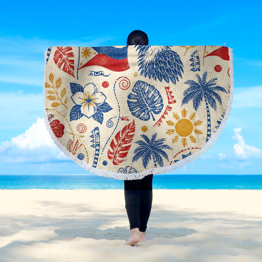 Philippines Filipinos Beach Blanket Eagle Sun Flag Tropical Floral Vintage Stamp Style