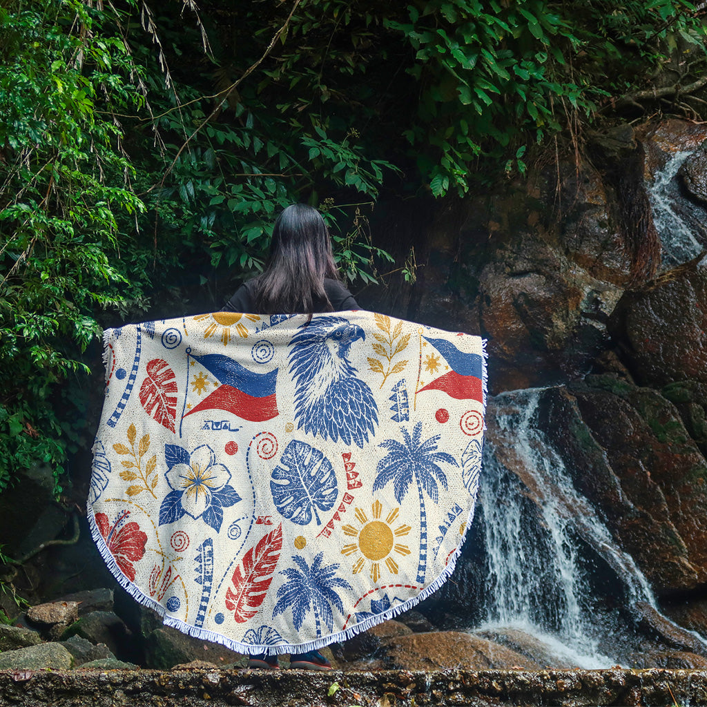 Philippines Filipinos Beach Blanket Eagle Sun Flag Tropical Floral Vintage Stamp Style