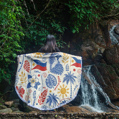Philippines Filipinos Beach Blanket Eagle Sun Flag Tropical Floral Vintage Stamp Style
