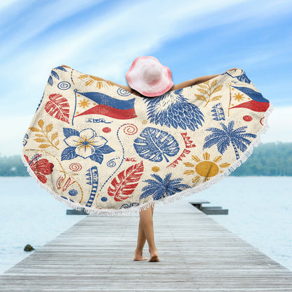 Philippines Filipinos Beach Blanket Eagle Sun Flag Tropical Floral Vintage Stamp Style