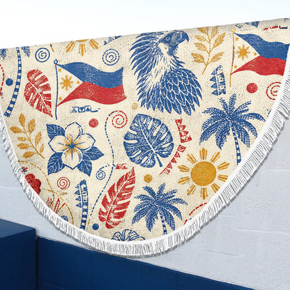 Philippines Filipinos Beach Blanket Eagle Sun Flag Tropical Floral Vintage Stamp Style