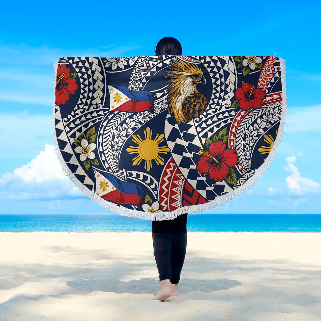 Philippines Filipinos Beach Blanket Eagle Sun Flag Floral Tribal Style