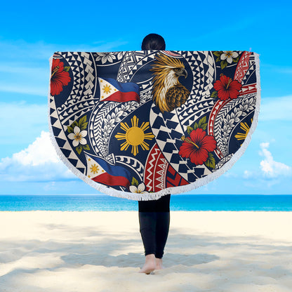 Philippines Filipinos Beach Blanket Eagle Sun Flag Floral Tribal Style