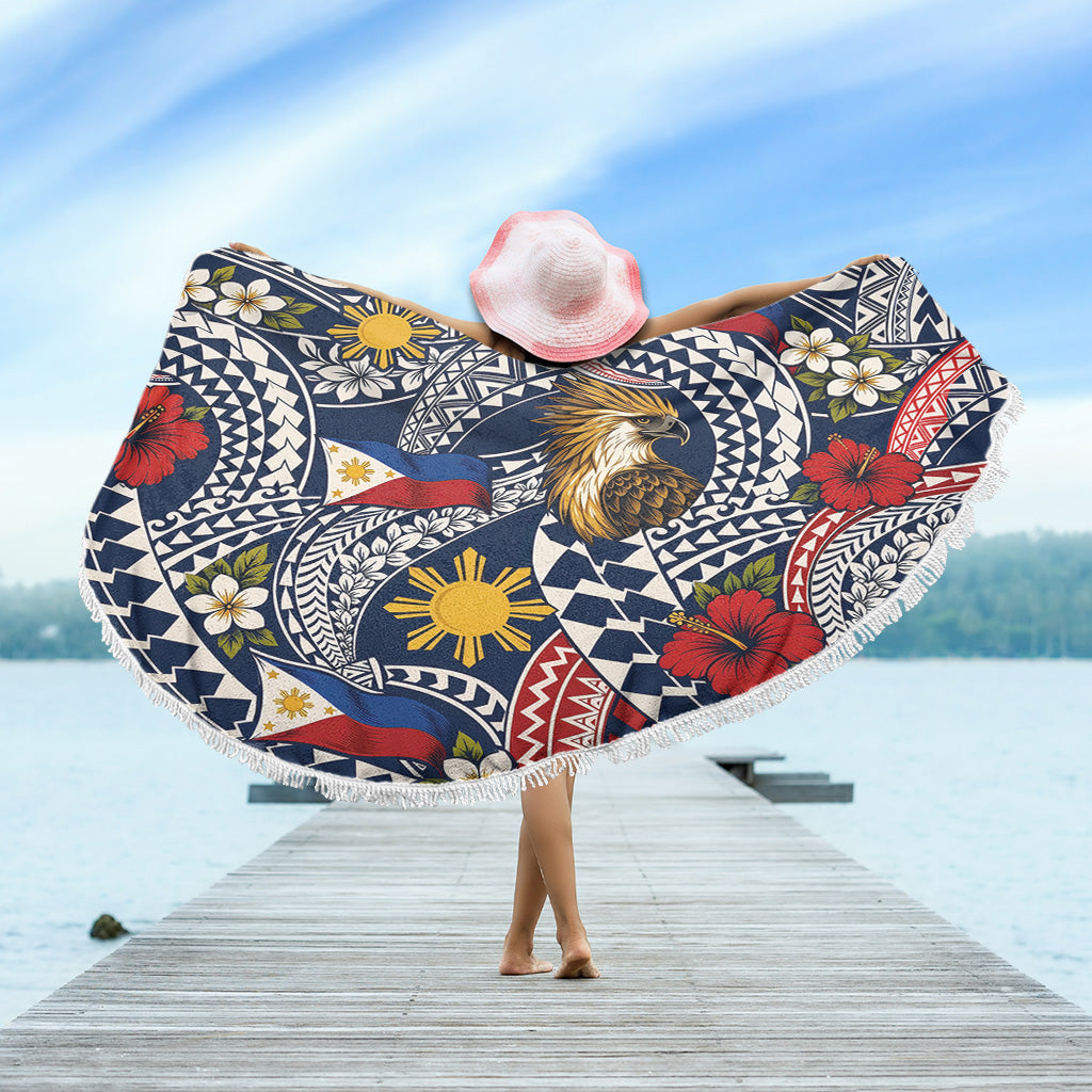 Philippines Filipinos Beach Blanket Eagle Sun Flag Floral Tribal Style