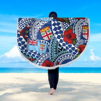 Fiji Beach Blanket Kula Parrot Flag Hibiscus Tribal Style
