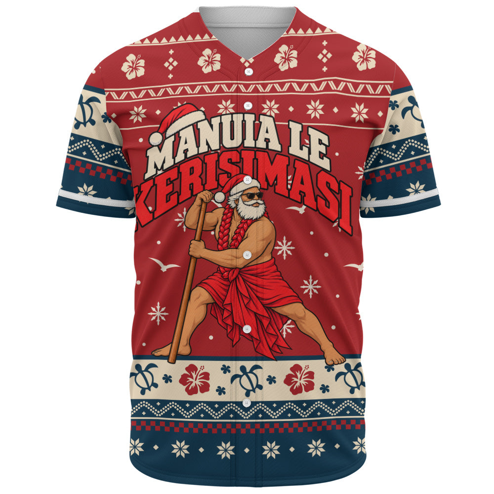 Samoa Baseball Shirt Ugly Christmas Manuia le Kerisimasi Samoan Warrior Santa