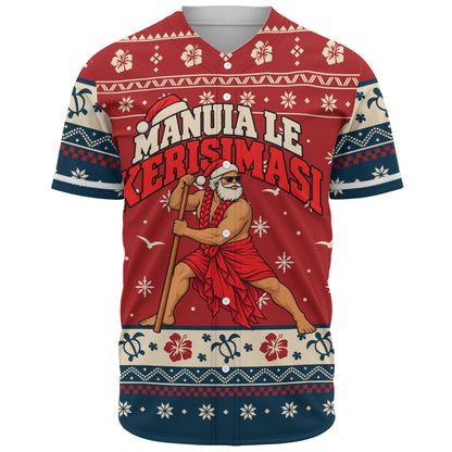 Samoa Baseball Shirt Ugly Christmas Manuia le Kerisimasi Samoan Warrior Santa