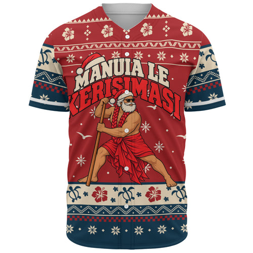 Samoa Baseball Shirt Ugly Christmas Manuia le Kerisimasi Samoan Warrior Santa