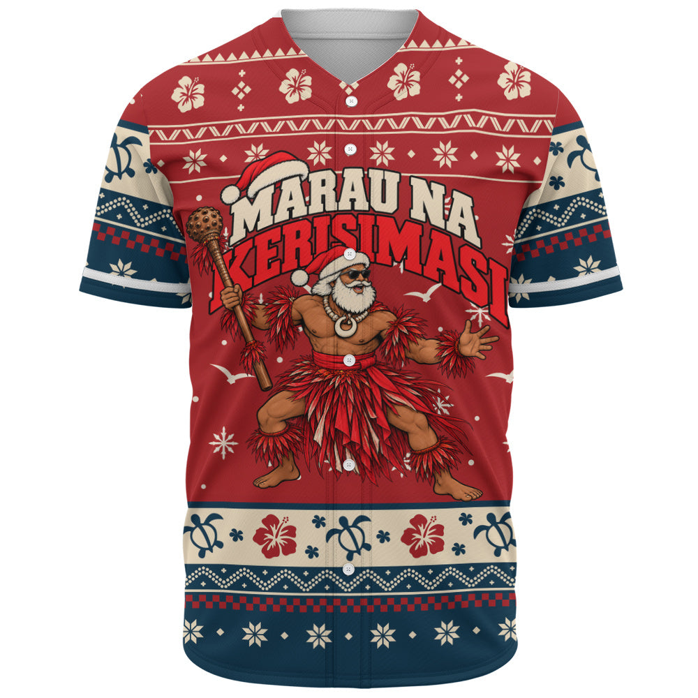 Fiji Baseball Shirt Ugly Christmas Marau na Kerisimasi Fijian Warrior Santa