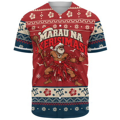 Fiji Baseball Shirt Ugly Christmas Marau na Kerisimasi Fijian Warrior Santa