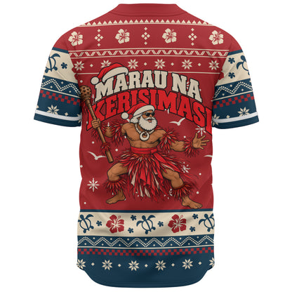 Fiji Baseball Shirt Ugly Christmas Marau na Kerisimasi Fijian Warrior Santa