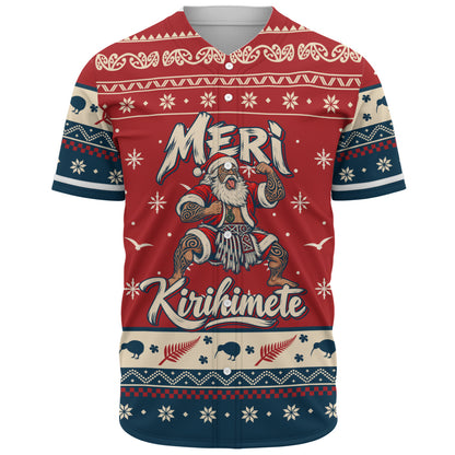 New Zealand Baseball Shirt Ugly Christmas Meri Kirihimete Maori Haka Santa
