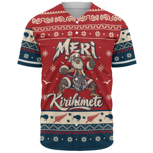 New Zealand Baseball Shirt Ugly Christmas Meri Kirihimete Maori Haka Santa