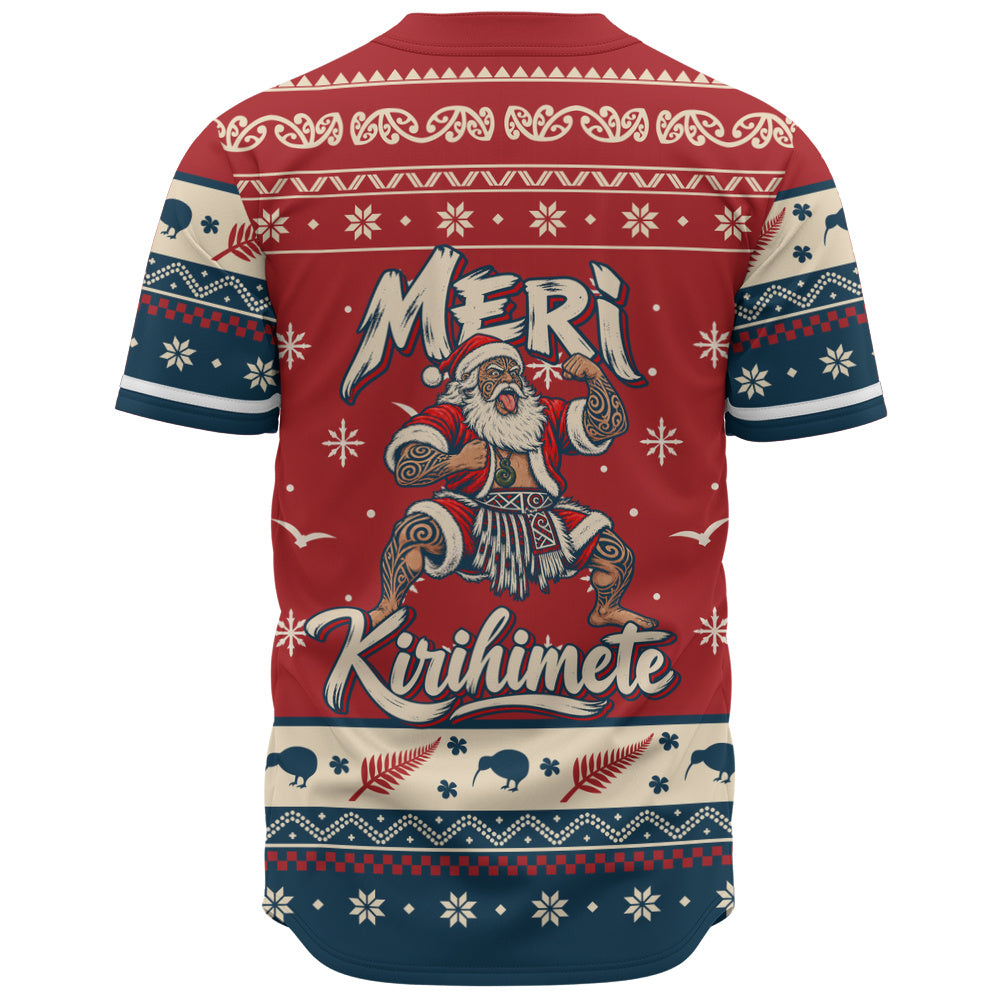 New Zealand Baseball Shirt Ugly Christmas Meri Kirihimete Maori Haka Santa