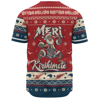 New Zealand Baseball Shirt Ugly Christmas Meri Kirihimete Maori Haka Santa