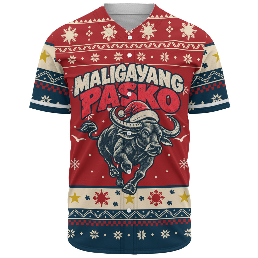 Philippines Filipinos Baseball Shirt Ugly Christmas Maligayang Pasko Filipino Santa Carabao