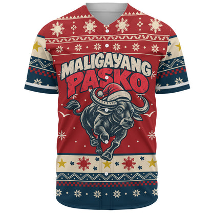 Philippines Filipinos Baseball Shirt Ugly Christmas Maligayang Pasko Filipino Santa Carabao
