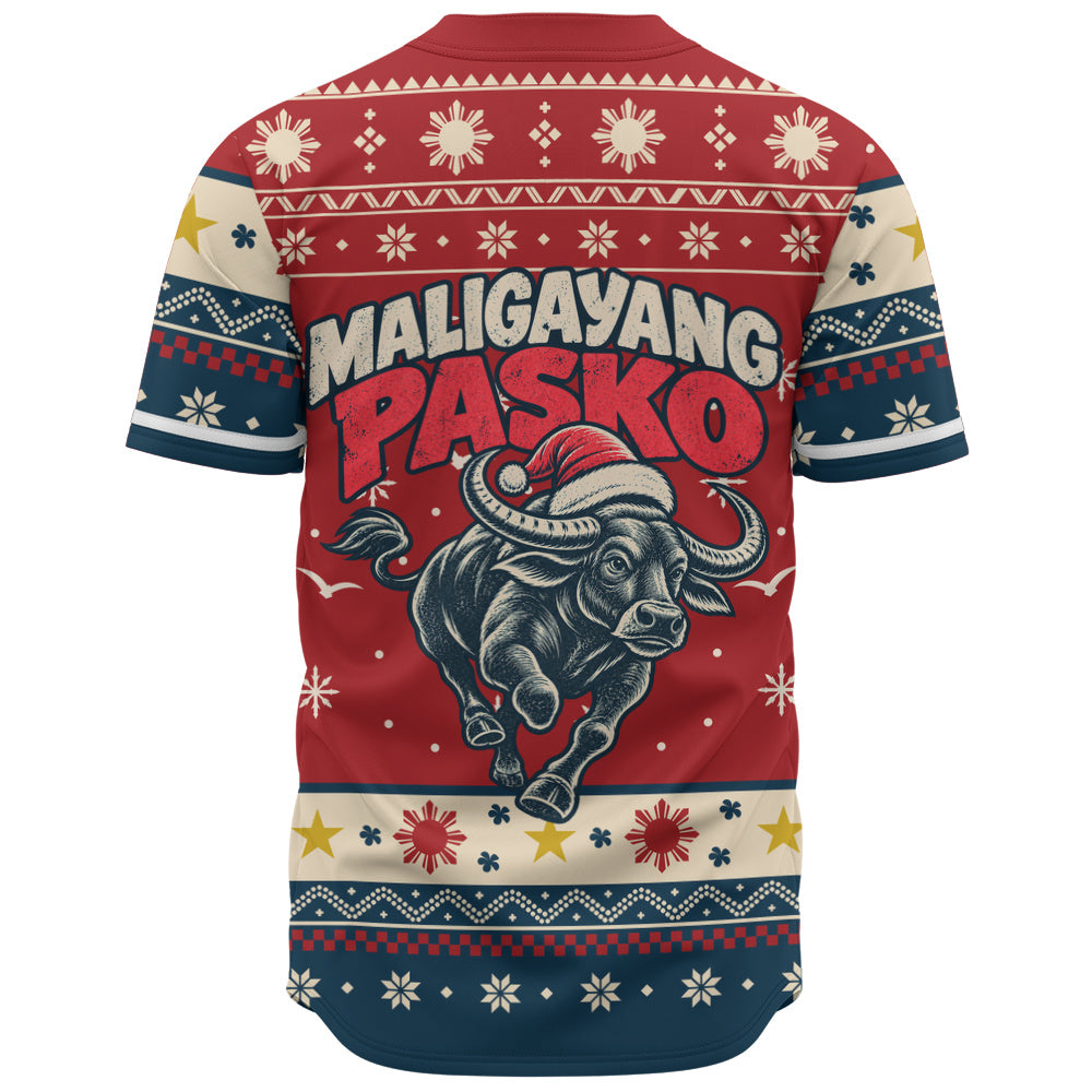 Philippines Filipinos Baseball Shirt Ugly Christmas Maligayang Pasko Filipino Santa Carabao