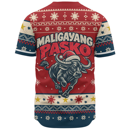 Philippines Filipinos Baseball Shirt Ugly Christmas Maligayang Pasko Filipino Santa Carabao