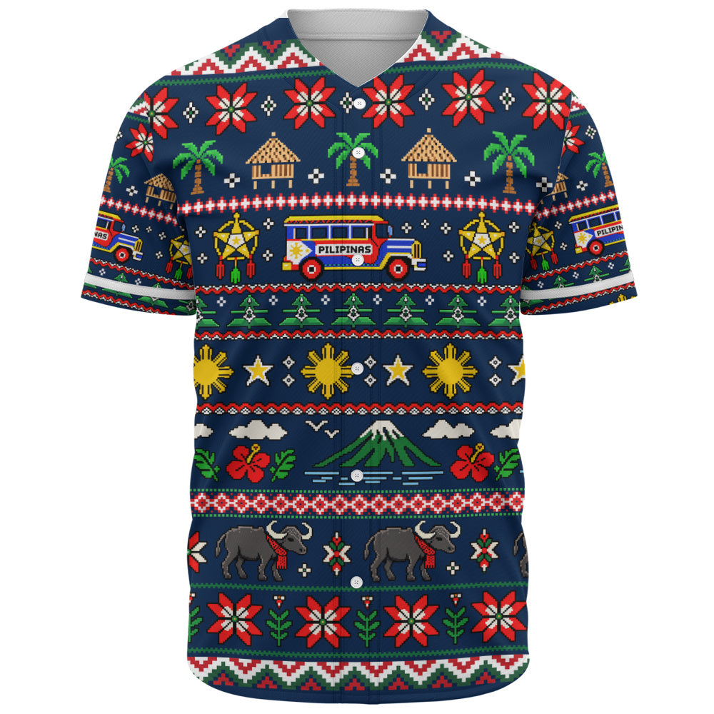 Philippines Filipinos Baseball Shirt Maligayang Pasko Pattern Style