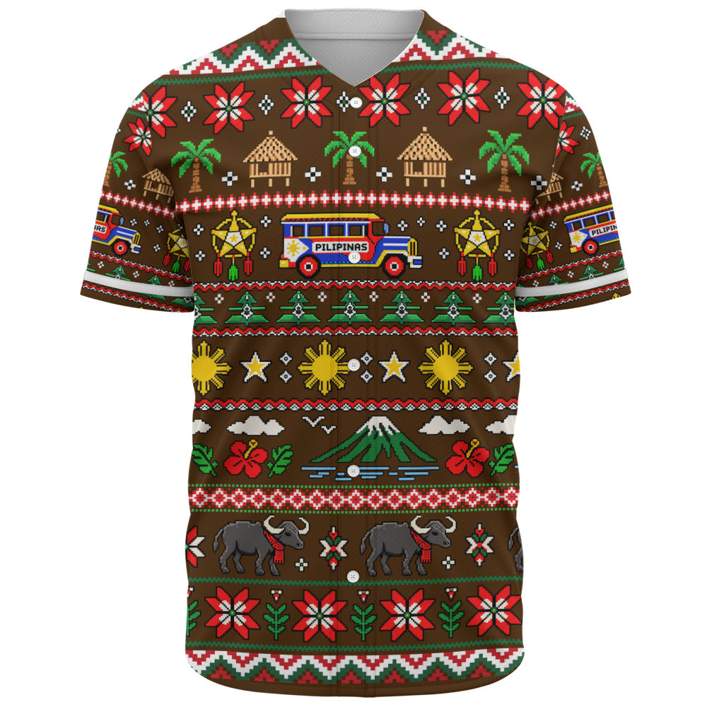 Philippines Filipinos Baseball Shirt Maligayang Pasko Pattern Style