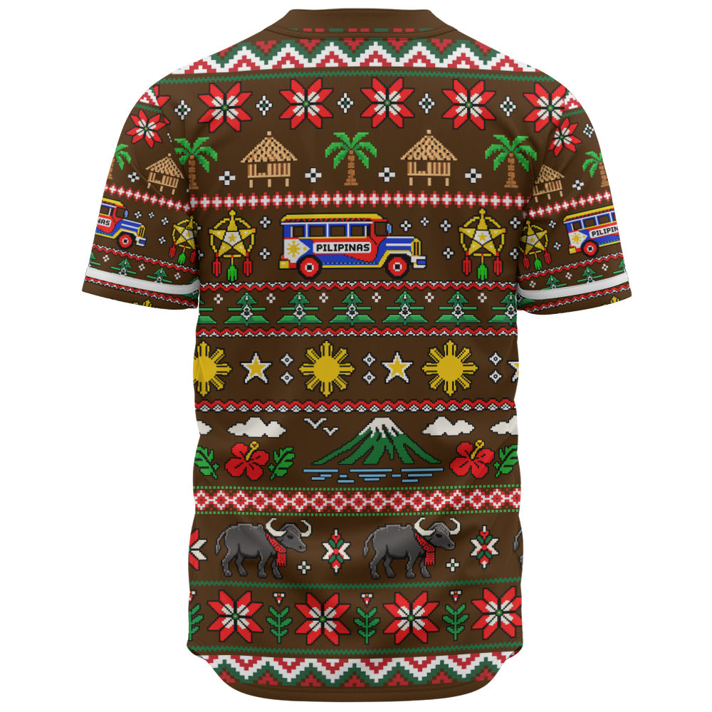 Philippines Filipinos Baseball Shirt Maligayang Pasko Pattern Style