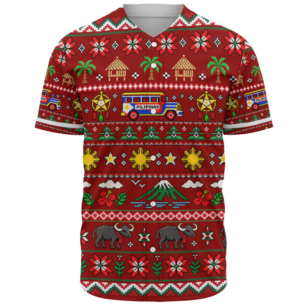 Philippines Filipinos Baseball Shirt Maligayang Pasko Pattern Style