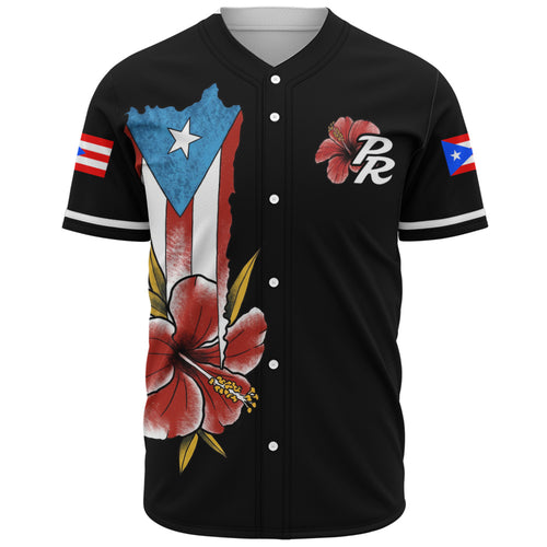 Puerto Rico Baseball Shirt Black Puerto Rican Flag Hibiscus Floral Boricua Pride