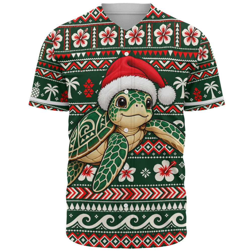 Hawaii Baseball Shirt Santa Sea Turtle Polynesian Tribal Tropical Floral