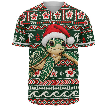 Hawaii Baseball Shirt Santa Sea Turtle Polynesian Tribal Tropical Floral