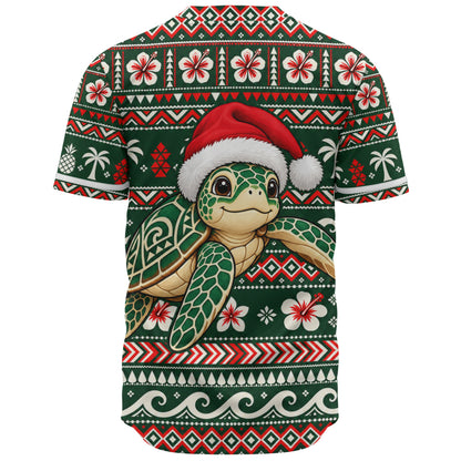 Hawaii Baseball Shirt Santa Sea Turtle Polynesian Tribal Tropical Floral