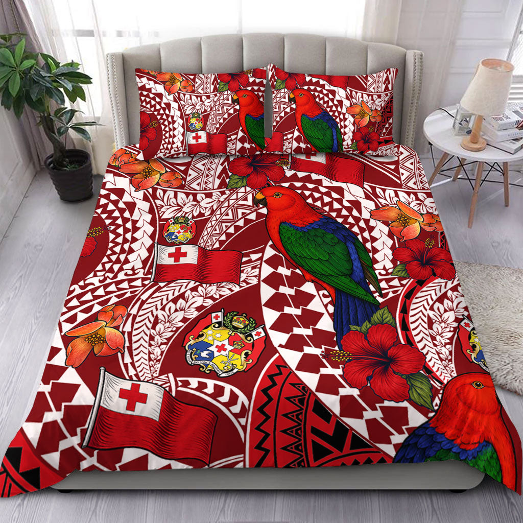 Tonga Bedding Set Polynesian Red Shining Parrot Heilala Pattern