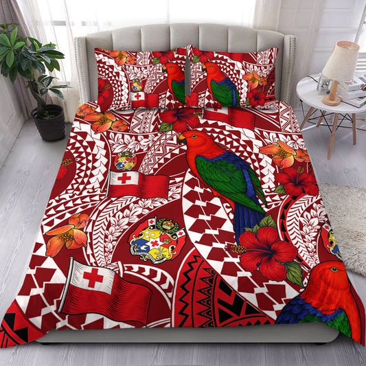 Tonga Bedding Set Polynesian Red Shining Parrot Heilala Pattern