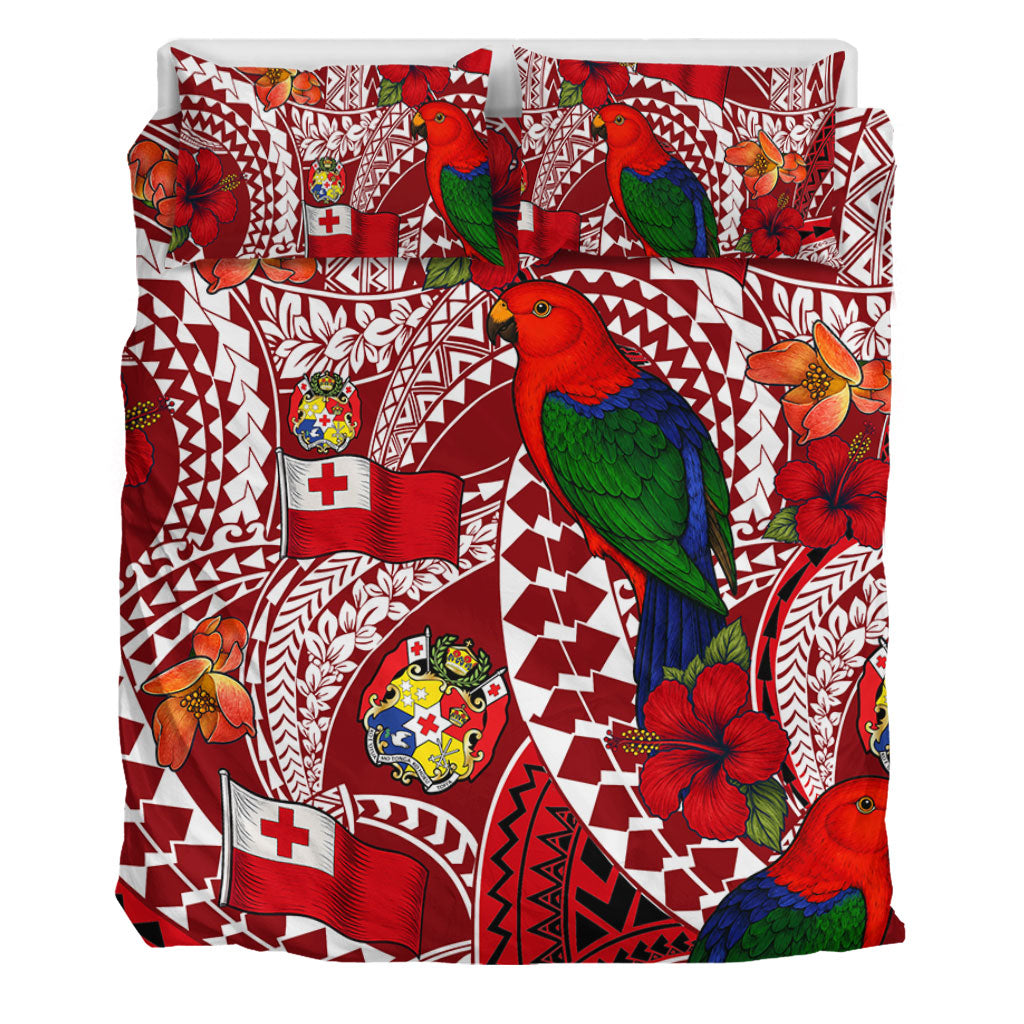 Tonga Bedding Set Polynesian Red Shining Parrot Heilala Pattern