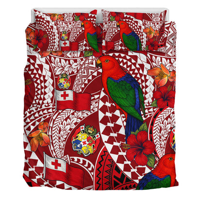 Tonga Bedding Set Polynesian Red Shining Parrot Heilala Pattern