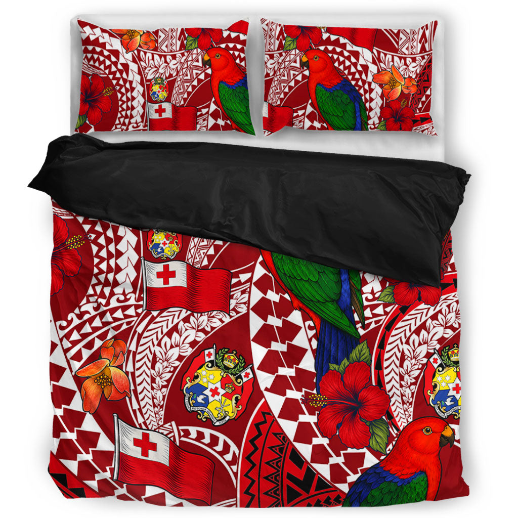Tonga Bedding Set Polynesian Red Shining Parrot Heilala Pattern