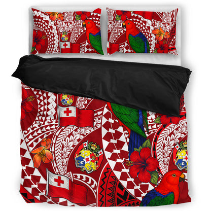 Tonga Bedding Set Polynesian Red Shining Parrot Heilala Pattern