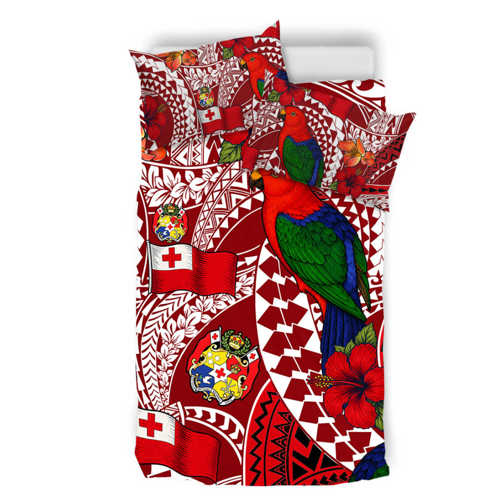 Tonga Bedding Set Polynesian Red Shining Parrot Heilala Pattern