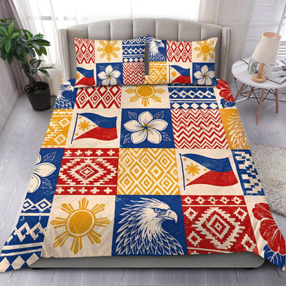 Philippines Filipinos Bedding Set Eagle Sun Flag Sampaguita Geometric Quilt Style