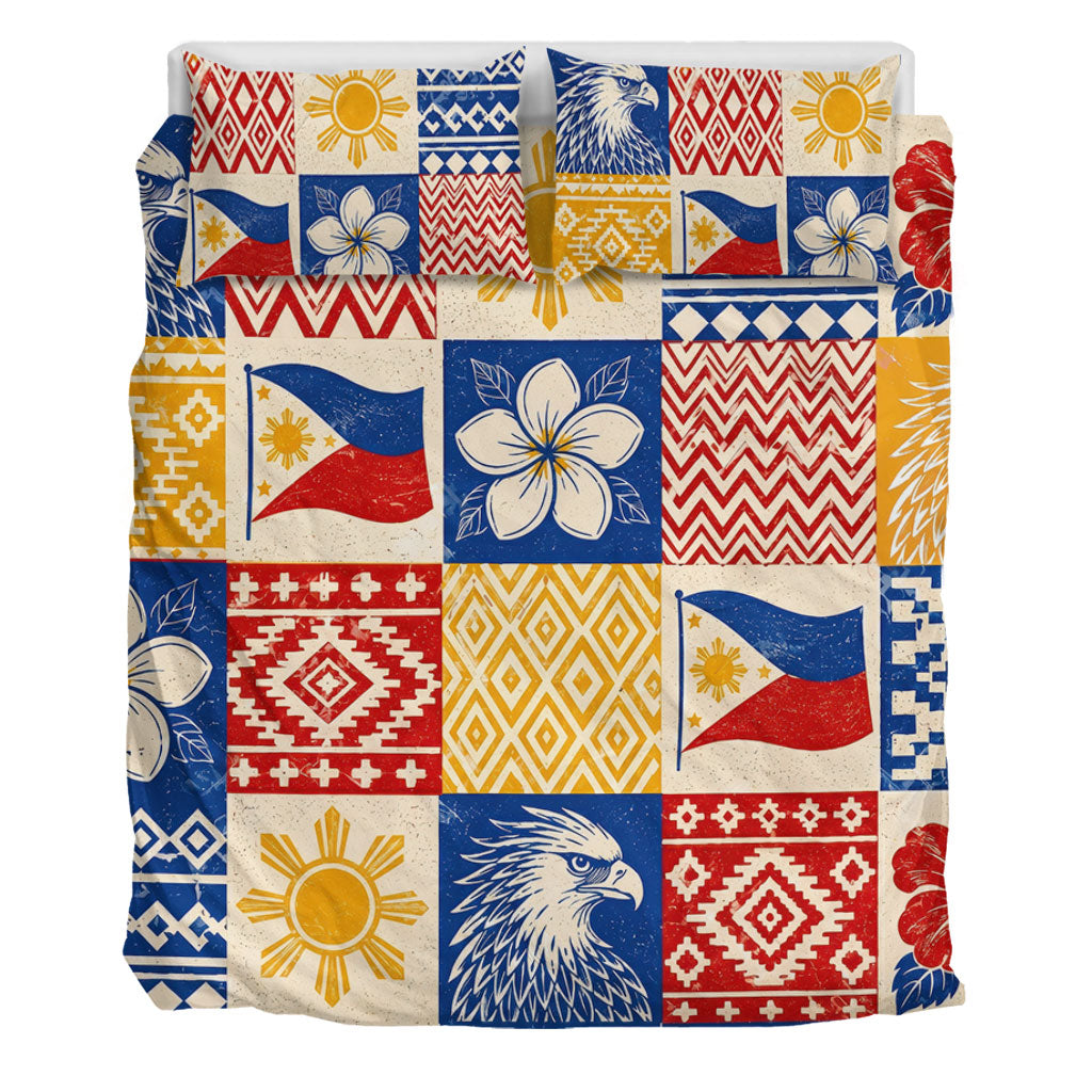 Philippines Filipinos Bedding Set Eagle Sun Flag Sampaguita Geometric Quilt Style